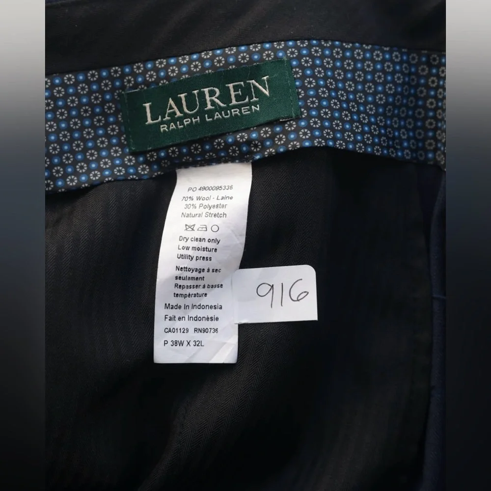 Lauren Ralph Lauren Dress Pants Mens 38 X‎ 29 Blue Wool Blend Muted Plaid Office
